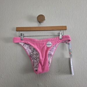 NWT Hurley LoveShackFancy Reversible Pink Floral Bikini Swim Bottoms Large